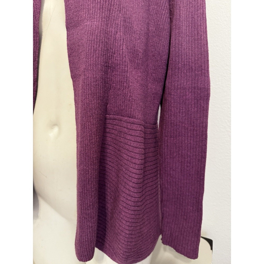 Eileen Fisher Shawl Collar Ribbed Purple Eggplant  Open Front Cardigan Sweater M - Picture 2 of 7